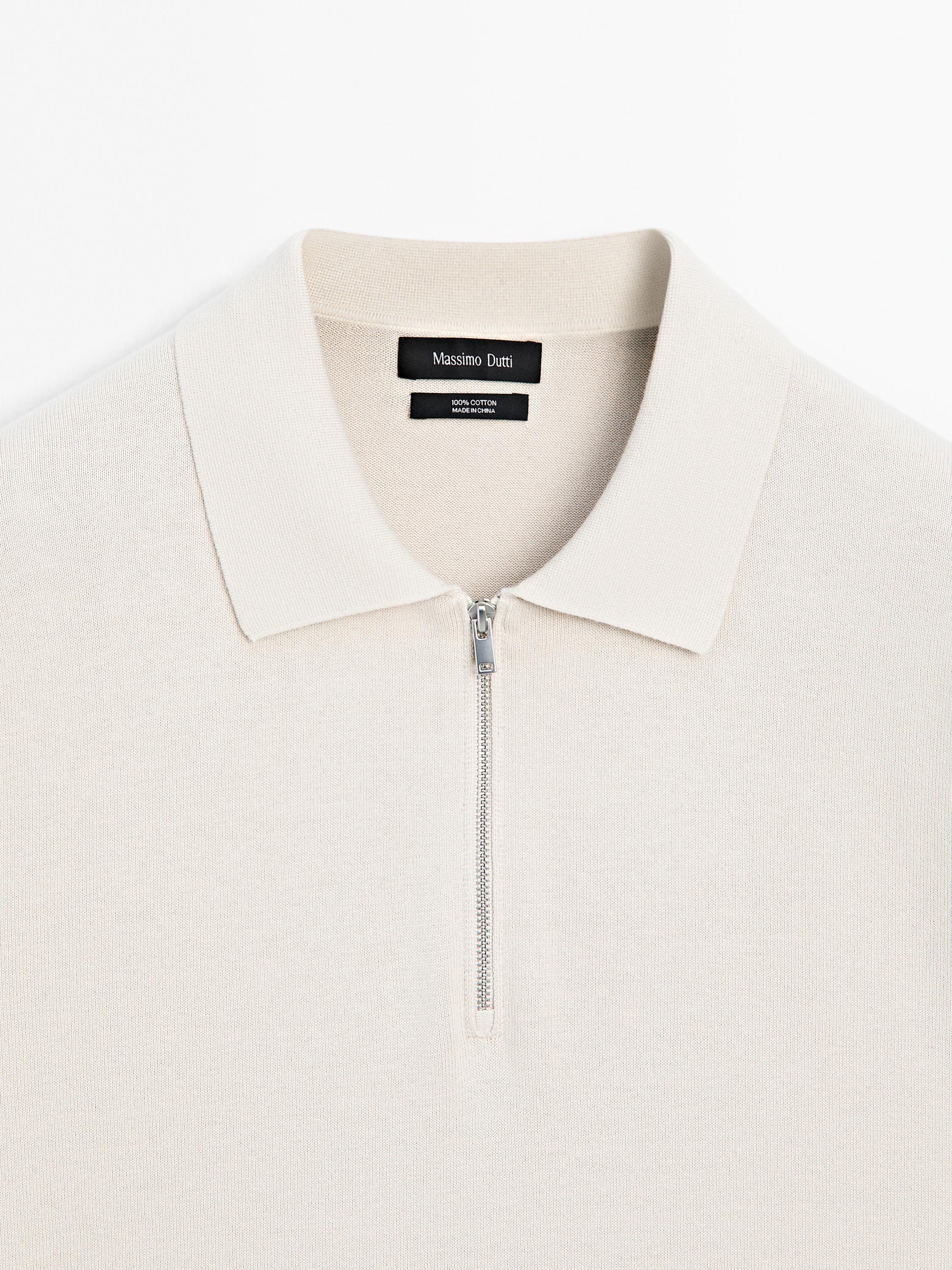 Polo en maille de coton à col zippé