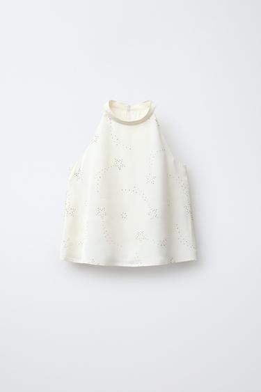 HALTER NECK RHINESTONE TOP - Oyster-white by Zara