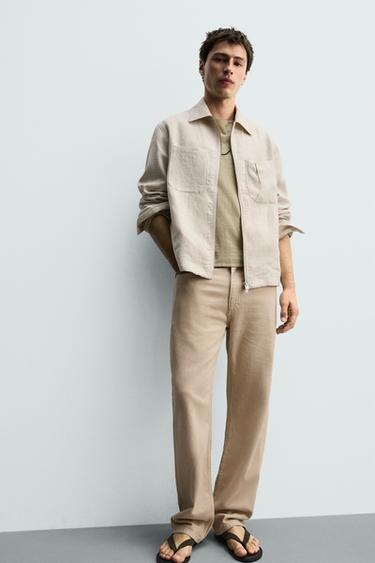 100% LINEN ZIP-UP OVERSHIRT - Light beige by Zara - Image 6