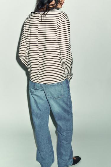 T-SHIRT RAYURES MANCHES LONGUES - Brown Stripes de Zara - Image 4