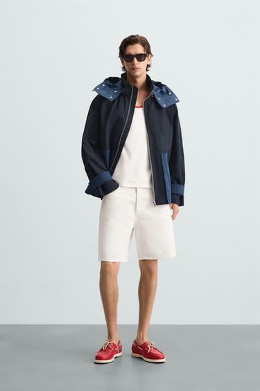 PARKA COLOR BLOCK CAPUCHA - Marino de Zara - Imagen 0
