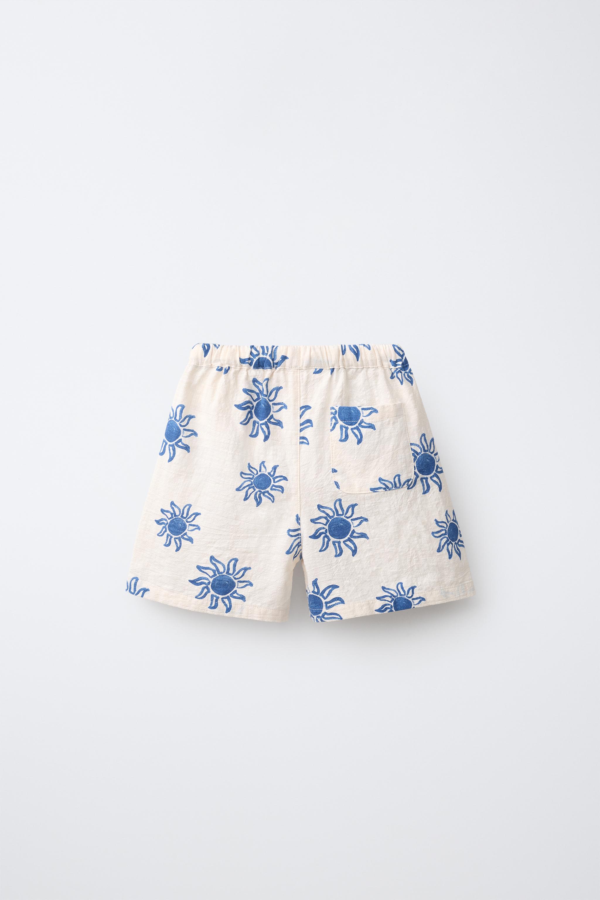 SUN PRINT SHORTS — Ecru / Blue (alternate view)