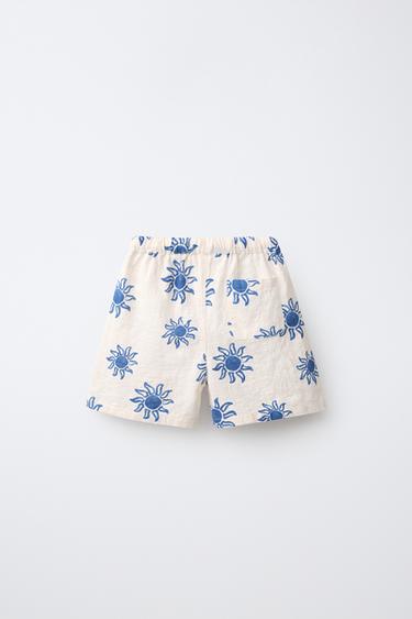 SUN PRINT BERMUDA SHORTS — Ecru / Blue 2