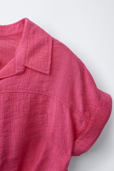 TEXTURED SHIRT WITH KNOT - Fuchsia by Zara