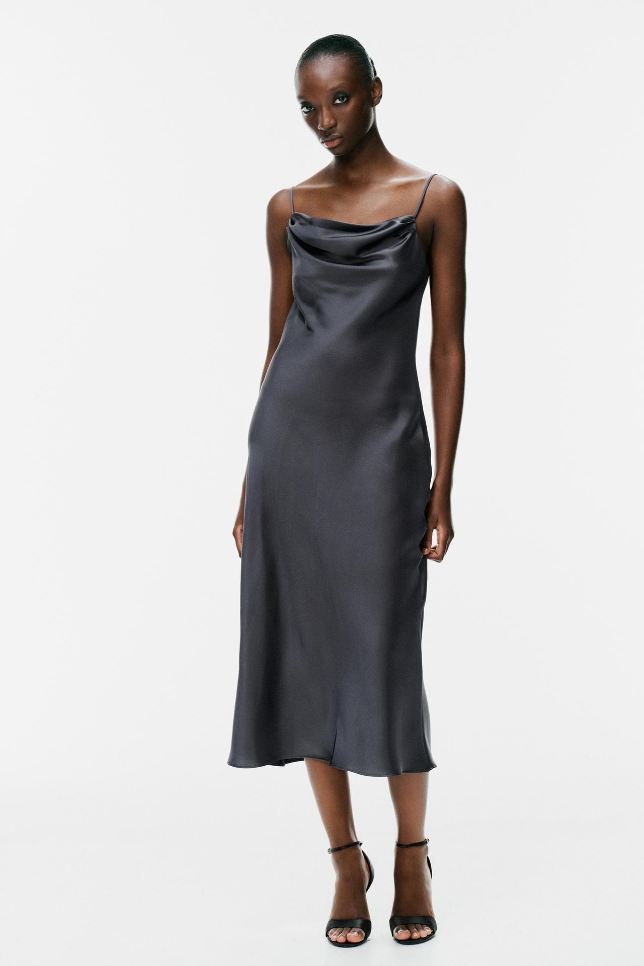 DRAPED SATIN MIDI DRESS