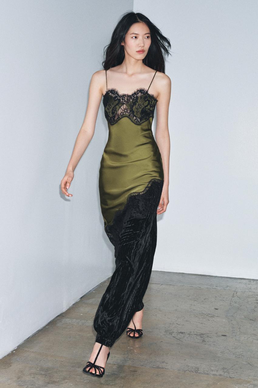 ASYMMETRIC SATIN LACE DRESS ZW COLLECTION - Green | ZARA Australia ASYMMETRIC SATIN LACE DRESS ZW COLLECTION - Green | ZARA Australia