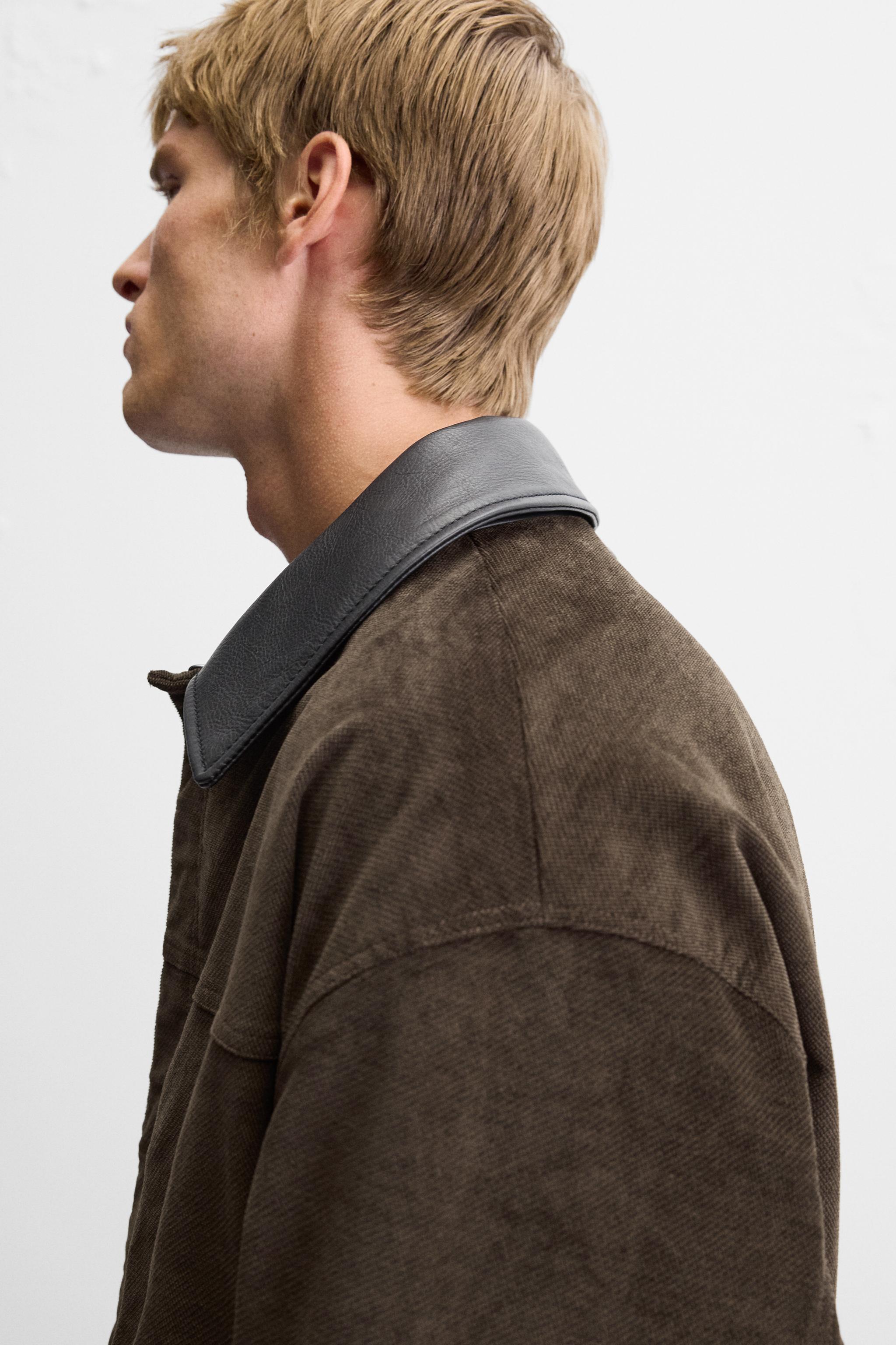 CONTRAST LEATHER COLLAR JACKET - Brown | ZARA United States CONTRAST LEATHER COLLAR JACKET - Brown | ZARA United States