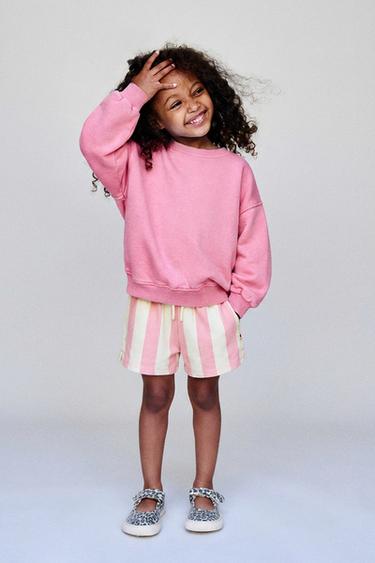 Zara 條紋絨布短褲 - 淡粉紅色