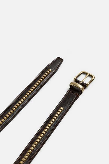 STUDDED LEATHER BELT - Brown by Zara - Image 4