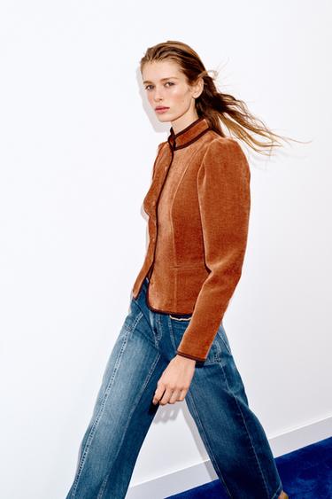 CONTRAST TRIM BLAZER - Burnt orange by Zara