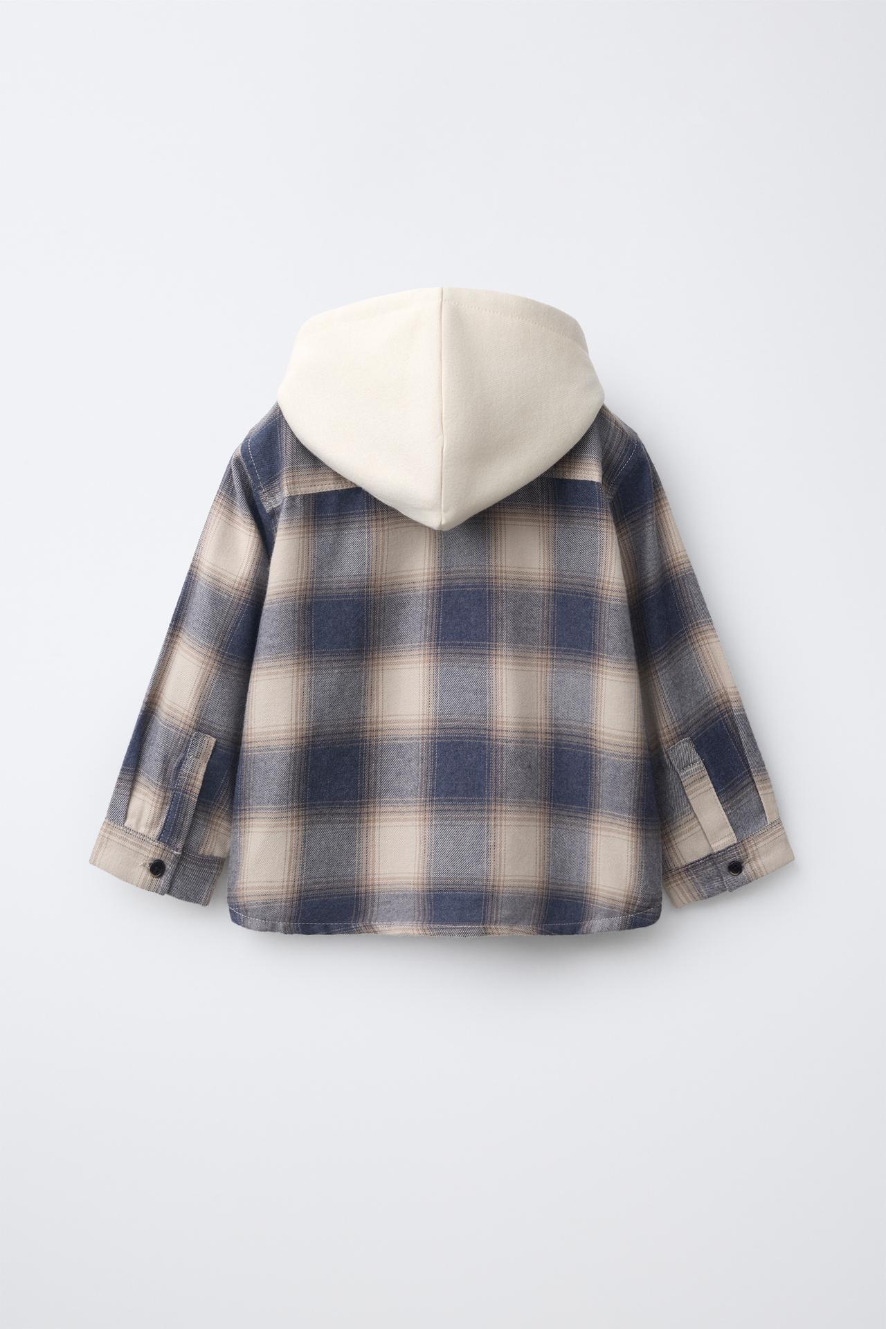 PLAID HOODED SHIRT — Blue marl
