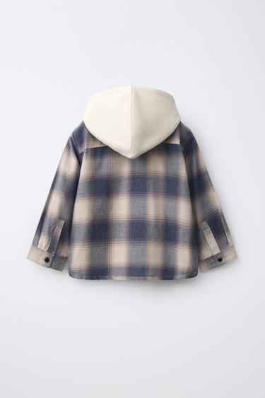 PLAID HOODED SHIRT — Blue marl 2