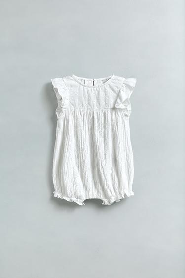 TEXTURED ROMPER WITH SWISS EMBROIDERY - Oyster-white by Zara