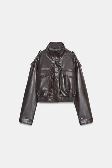 KURZE JACKE IN LEDEROPTIK - Taupegrau von Zara - Bild 0