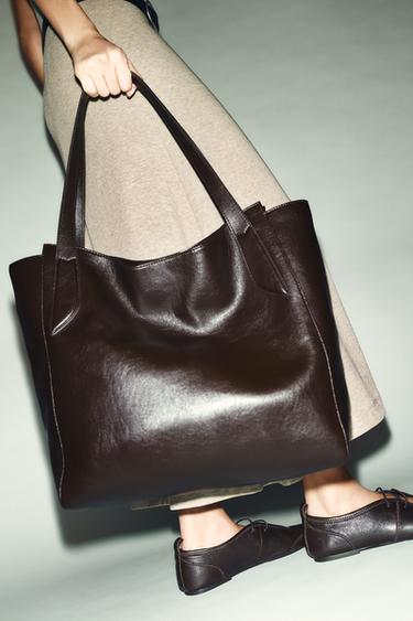 Zara MAXI SHOPPER BAG WITH STRAP DETAIL - Brown
