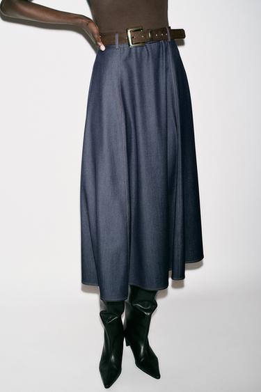 CONTRAST MIDI DRESS WITH BELT - Brown by Zara - Image 4