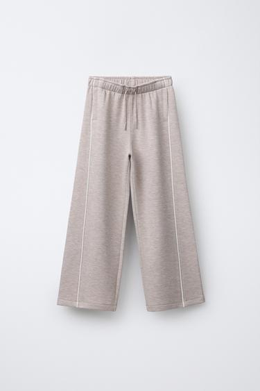 WIDE-LEG GYM TROUSERS WITH CONTRAST TRIMS - Sand / Marl by Zara - Image 0