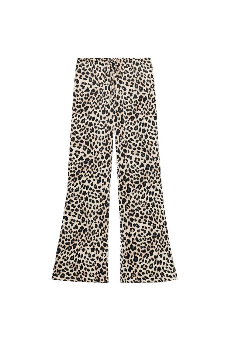 ANIMAL PRINT SATIN DRAWSTRING TROUSERS