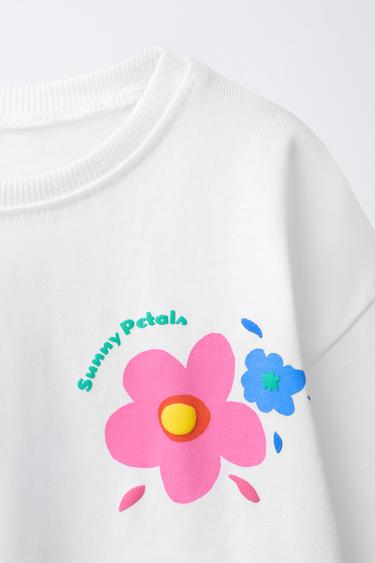 T-SHIRT IMPRIMÉ FLEURS - Blanc de Zara - Image 2