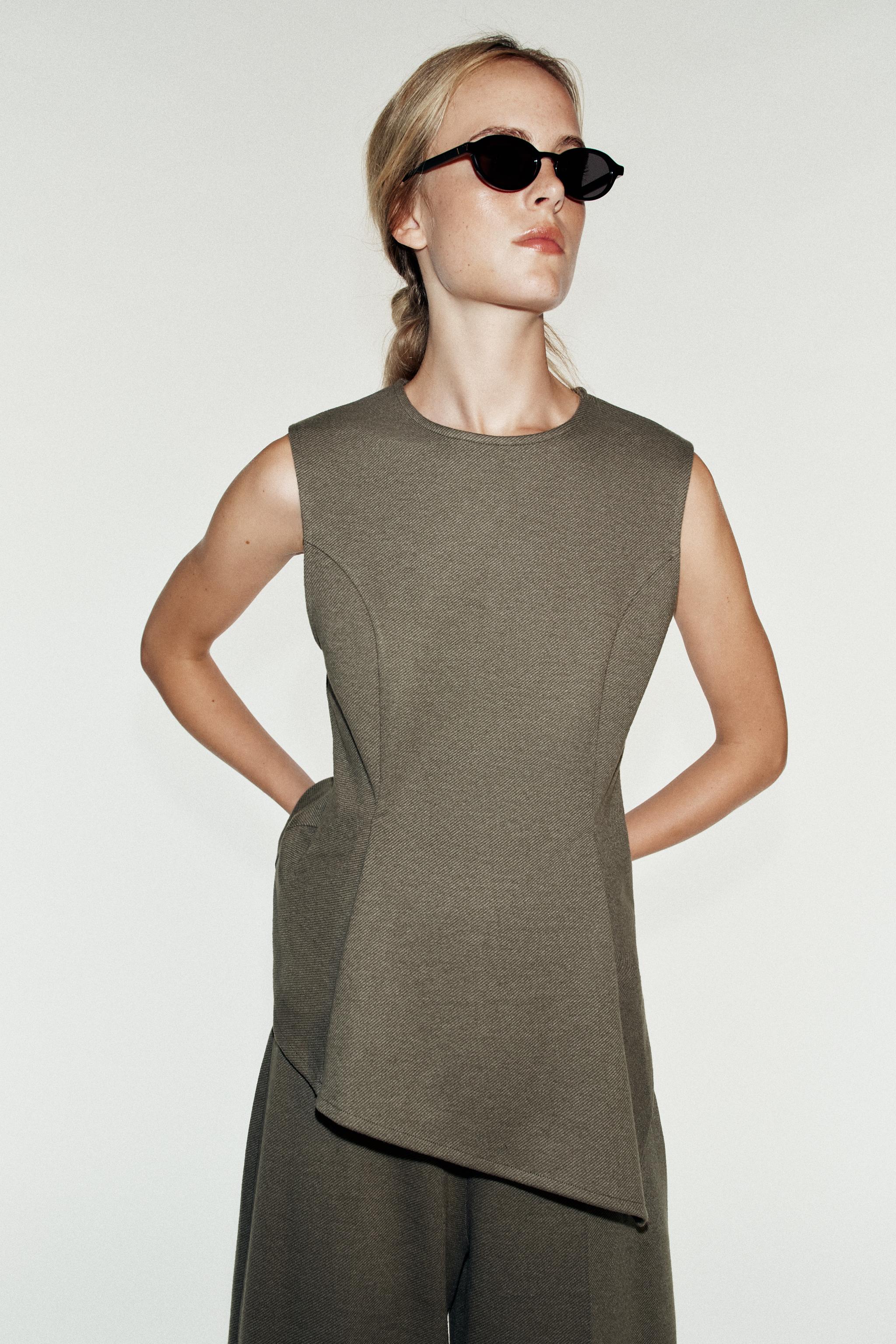 SOFT PEPLUM TOP — Brown marl