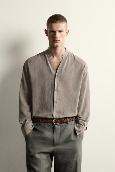 Zaras RANDIG JACQUARDSKJORTA I RELAXED FIT - Brown Stripes