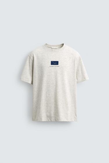 T-SHIRT À IMPRIMÉ EN CONTRASTE - Gris chiné de Zara