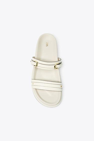 صندل مسطح بأبازيم - أبيض صدفي by Zara