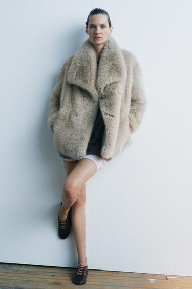 FAUX FUR SHORT COAT ZW COLLECTION - Taupe grey by Zara - Image 0