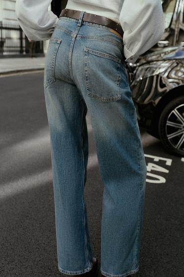 Zara Z1975 MID-RISE STRAIGHT BELTED JEANS - Mid-blue