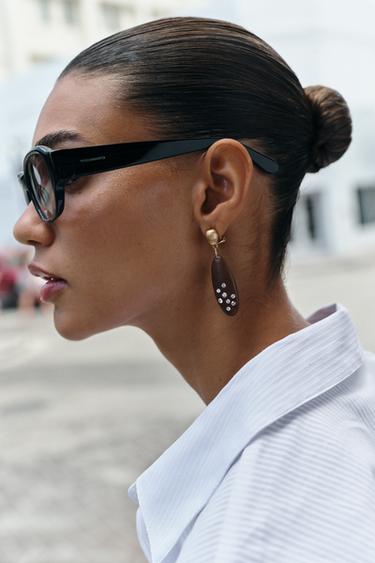 WOOD-EFFECT GLITTER EARRINGS - Golden by Zara