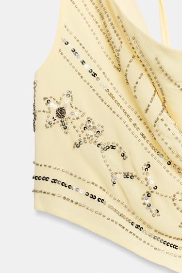 TOP À ENCOLURE AMÉRICAINE ET FANTAISIE - Jaune de Zara - Image 6