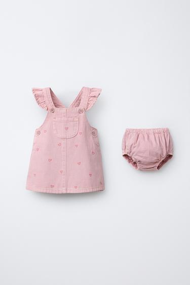 TWILL PINAFORE DRESS WITH HEART BRAGUITAS - Pink by Zara