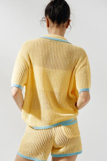 VESTE POLO EN MAILLE - Jaune clair de Zara - Image 3