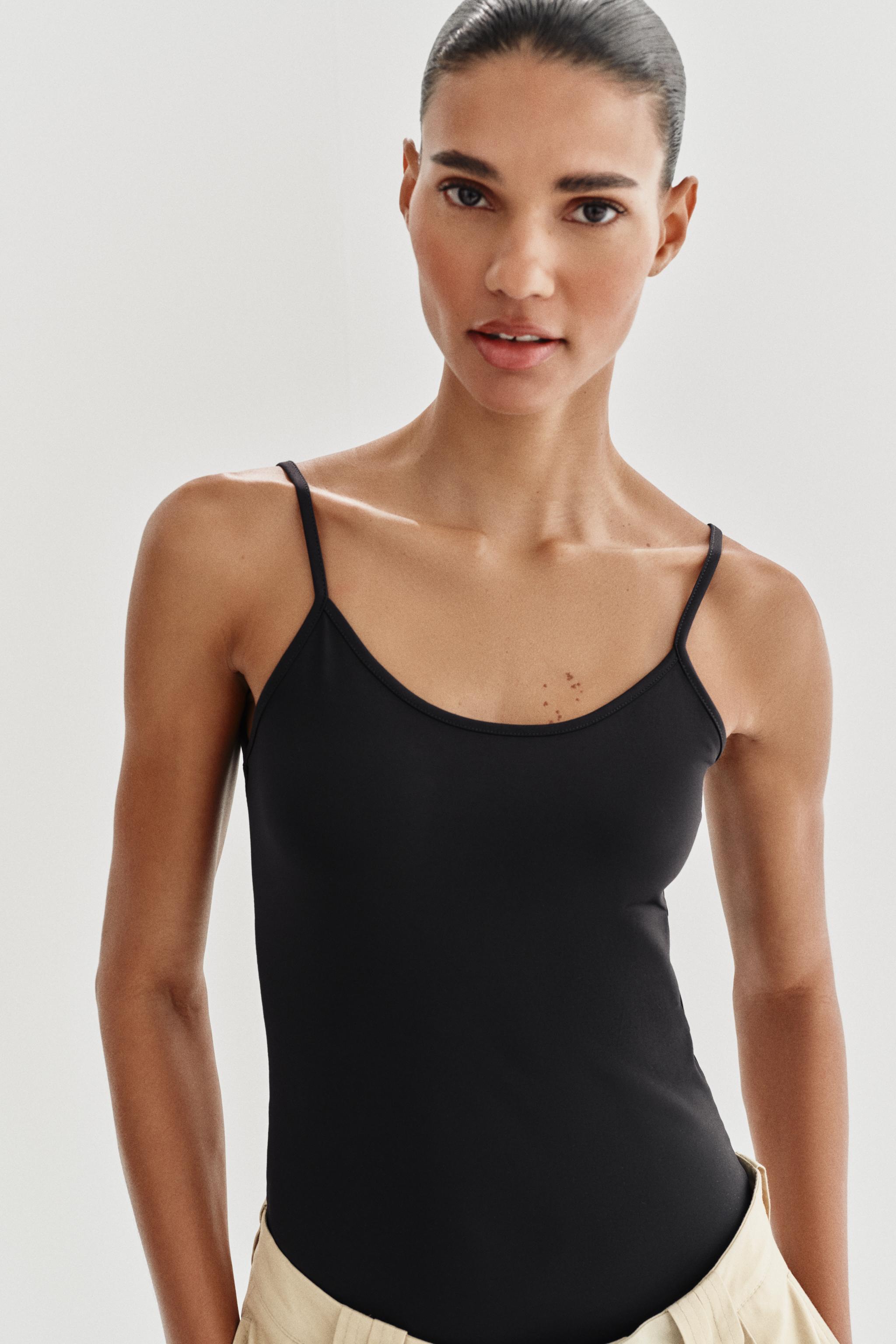 STRAPPY POLYAMIDE TANK TOP — Black