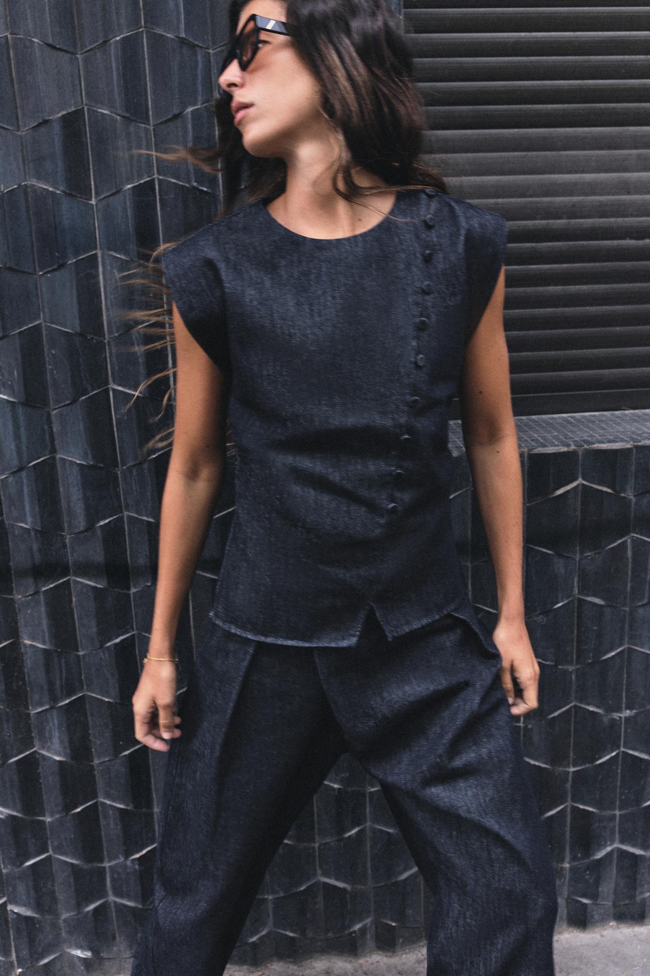 Z1975 DENIM TOP WITH COVERED BUTTONS — Blue