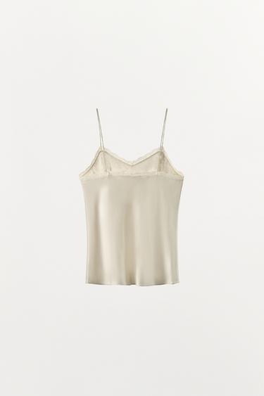 SILK BLEND LACE-TRIMMED CAMISOLE TOP - Ecru by Zara - Image 4