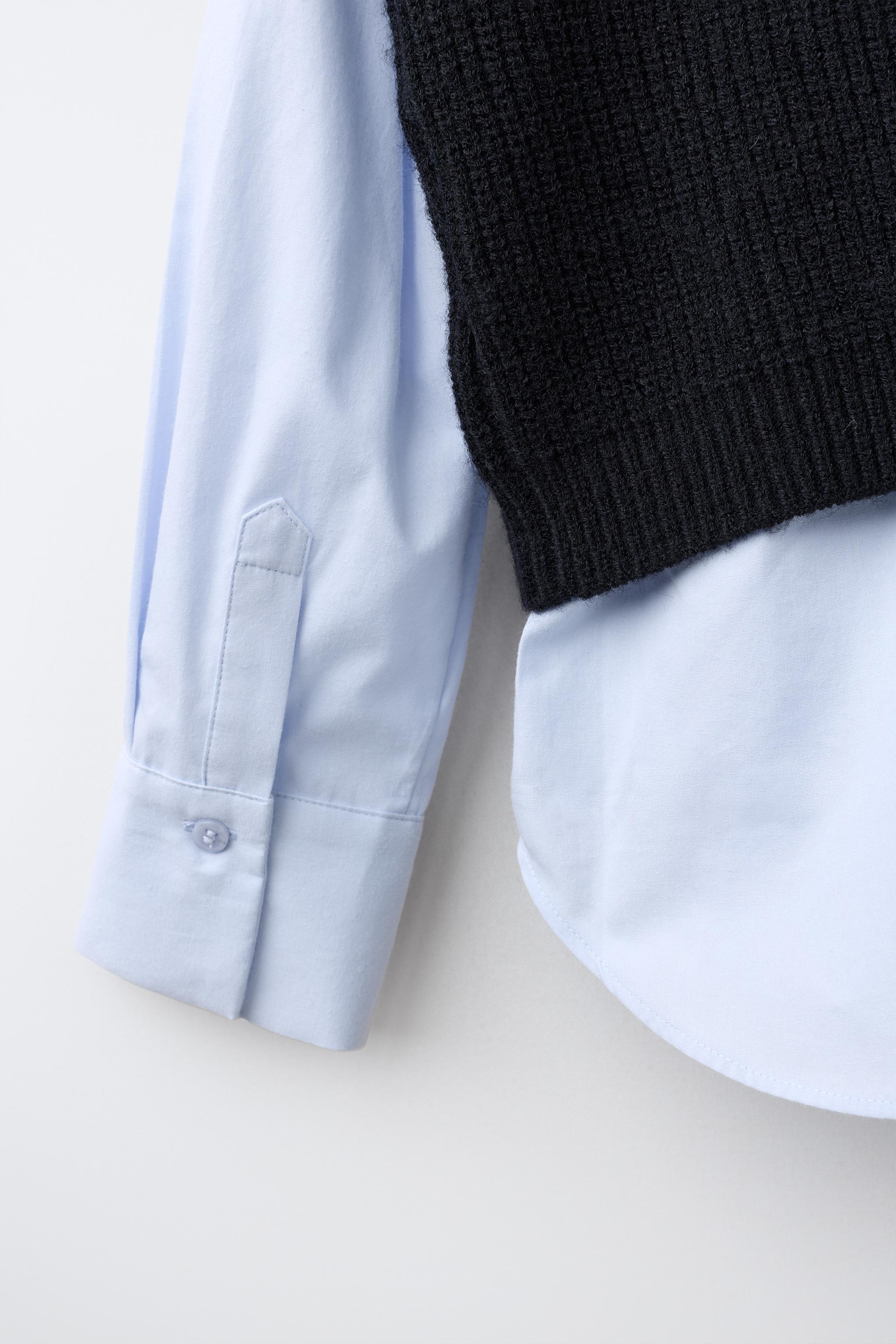 BUTTON DETAIL SHIRT WITH KNIT VEST OVERLAY