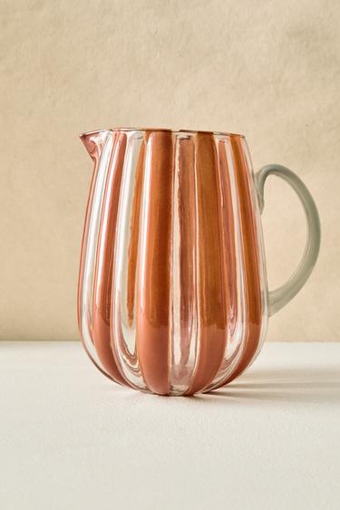 STRIPED GLASS JUG WITH CONTRAST HANDLE - Brown by Zara