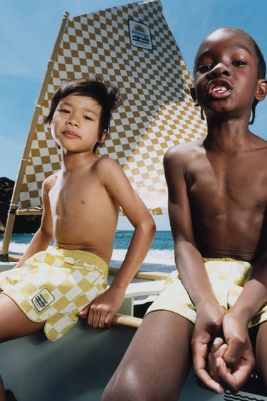 6-14 YEARS/ CHECKERBOARD SWIM SHORTS - Yellow by Zara
