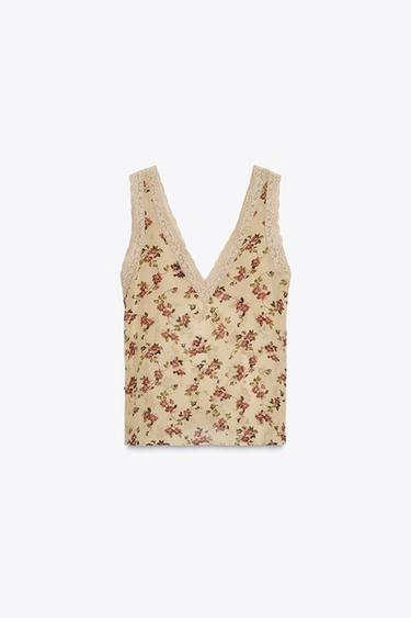FLORAL LACE TOP - Beige by Zara - Image 9