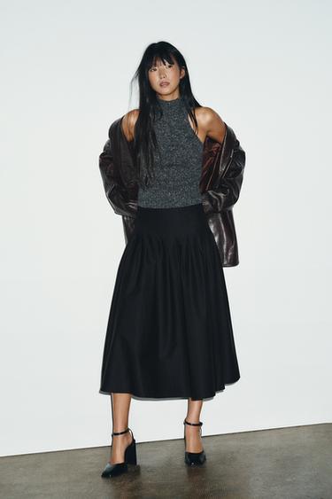 Zara PLEATED MIDI SKIRT - Black - Image 0