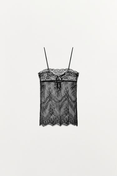 LACE STRAPPY TOP WITH TIES - Black by Zara - Image 6