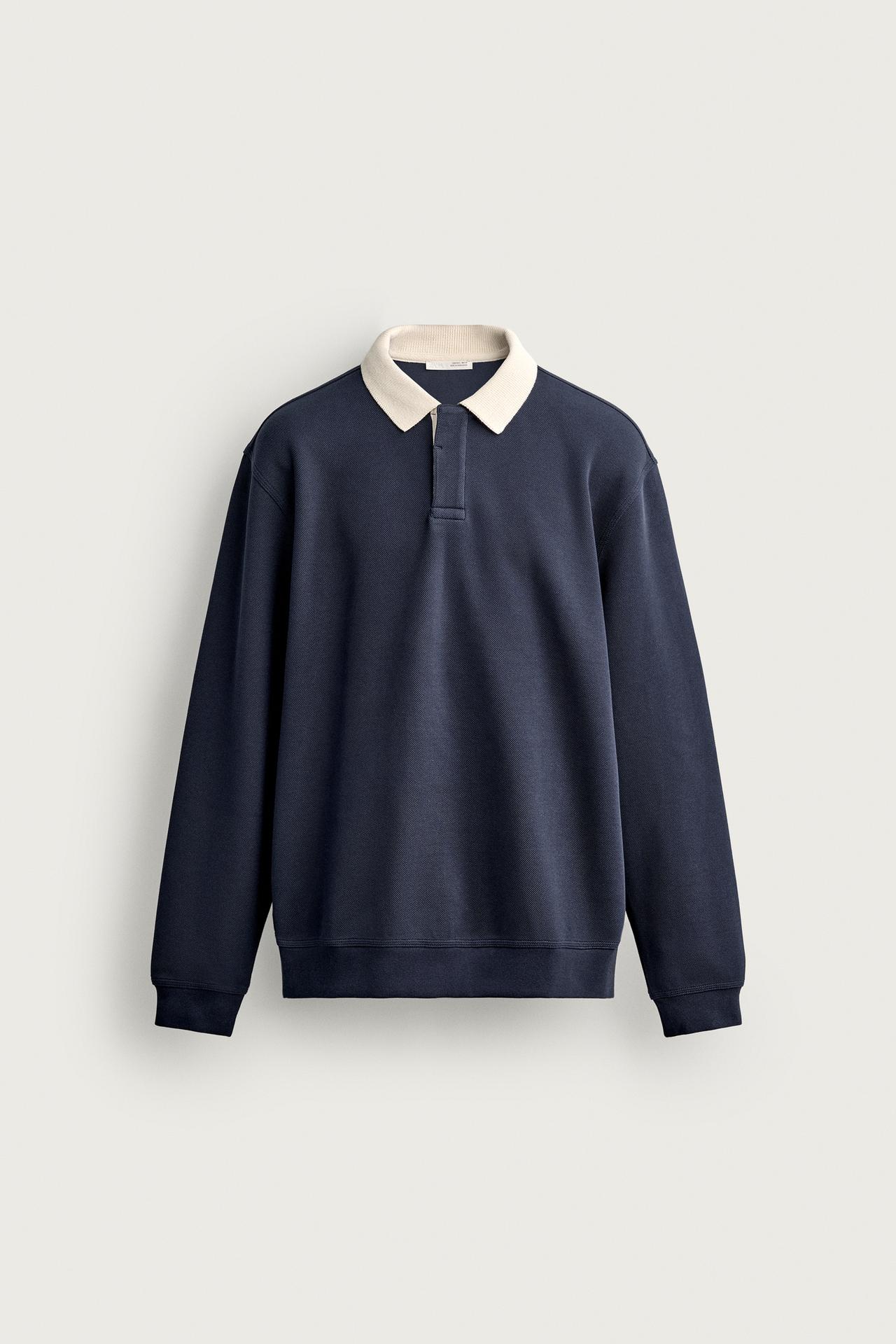 RELAXED FIT STRIPED PIQUÉ POLO SHIRT — Navy blue