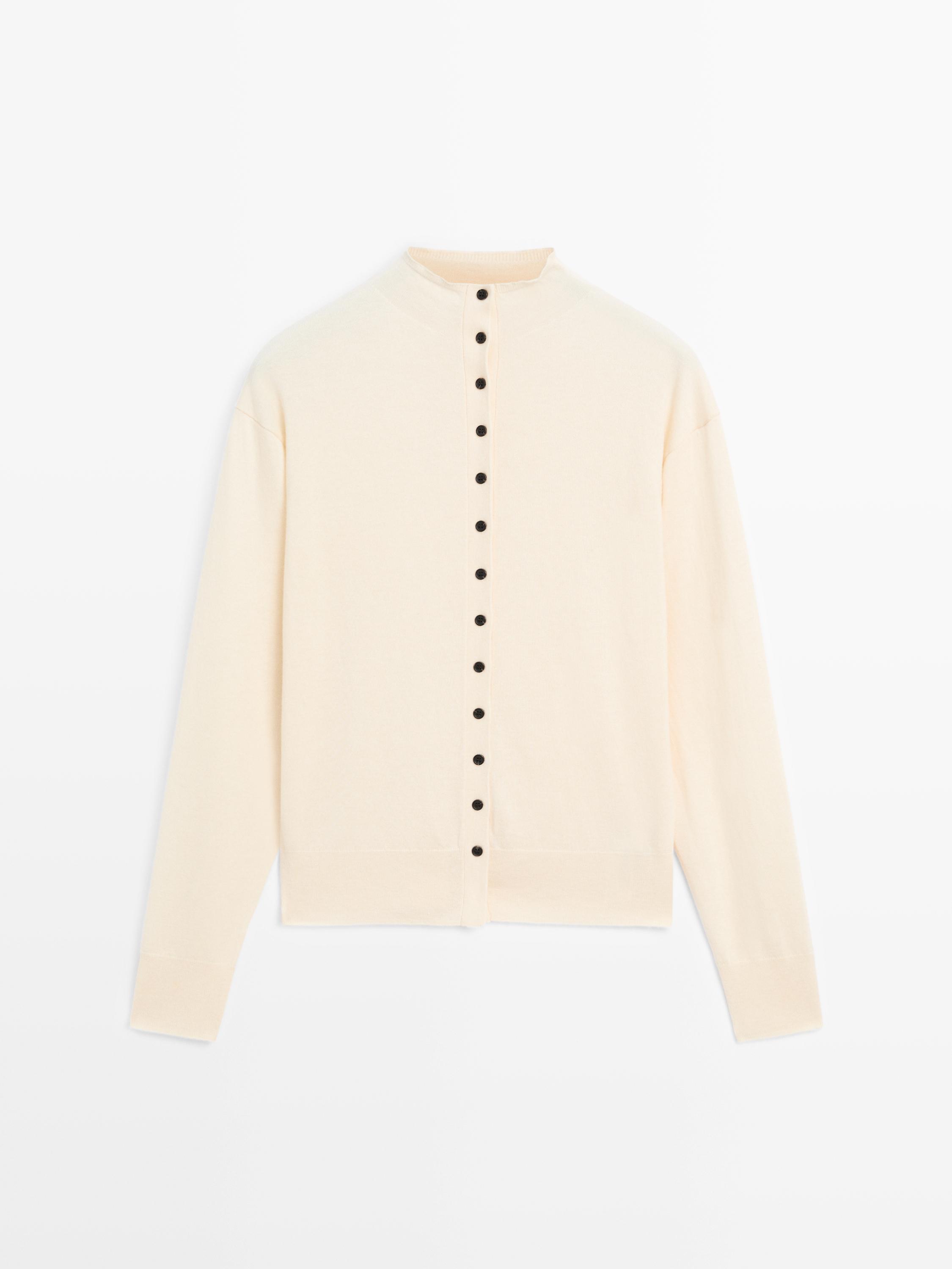 Knit cardigan with mock turtleneck