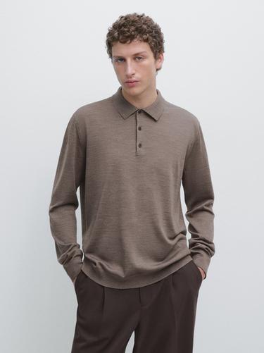 Zara 100% wool knit sweater with polo collar - Black gold