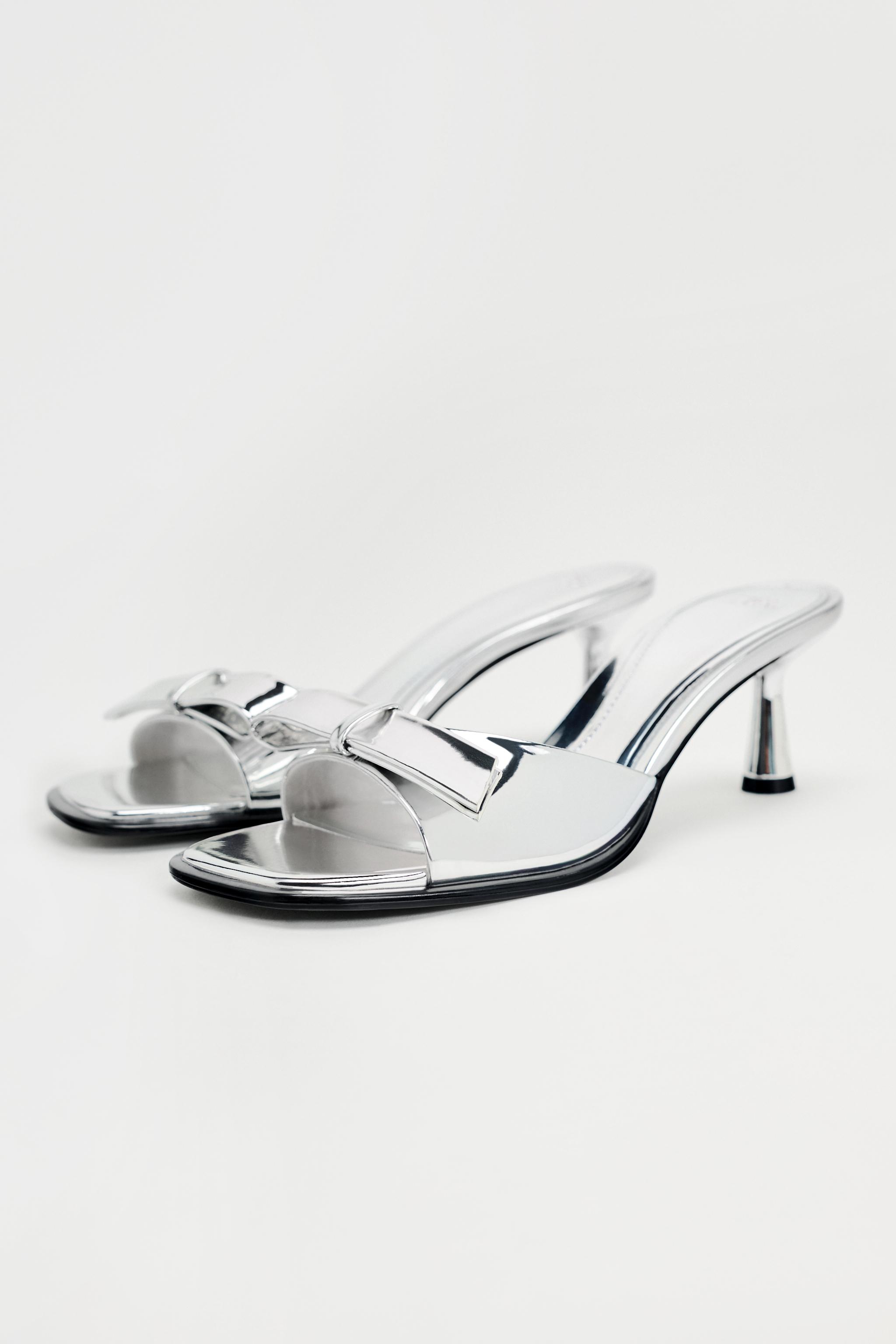 METALLIC HEEL SANDALS WITH BOW