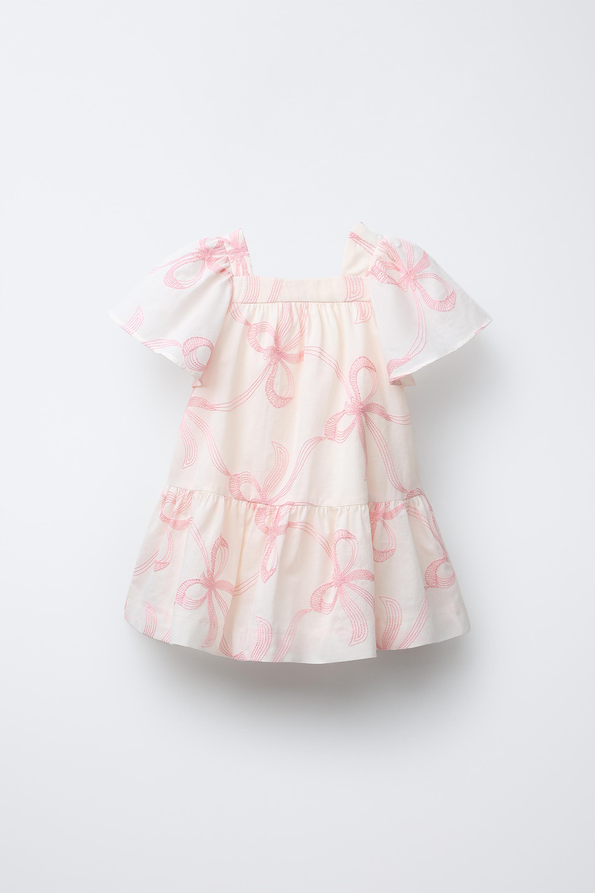 EMBROIDERED BOW DRESS - Oyster-white | ZARA United States