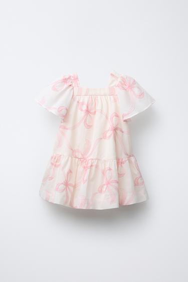 VESTIDO COM LAÇOS BORDADOS - Branco-marfim da Zara