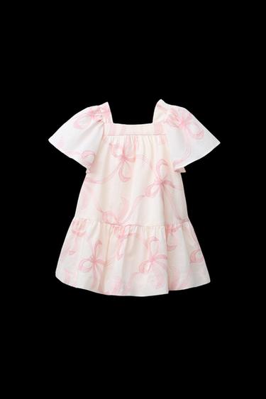 KLEID MIT GESTICKTEN SCHLEIFEN - Cremefarben von Zara