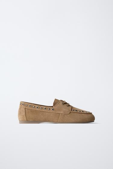 Zaras SEGLARSKOR MED NITAR I SKINN - Beige